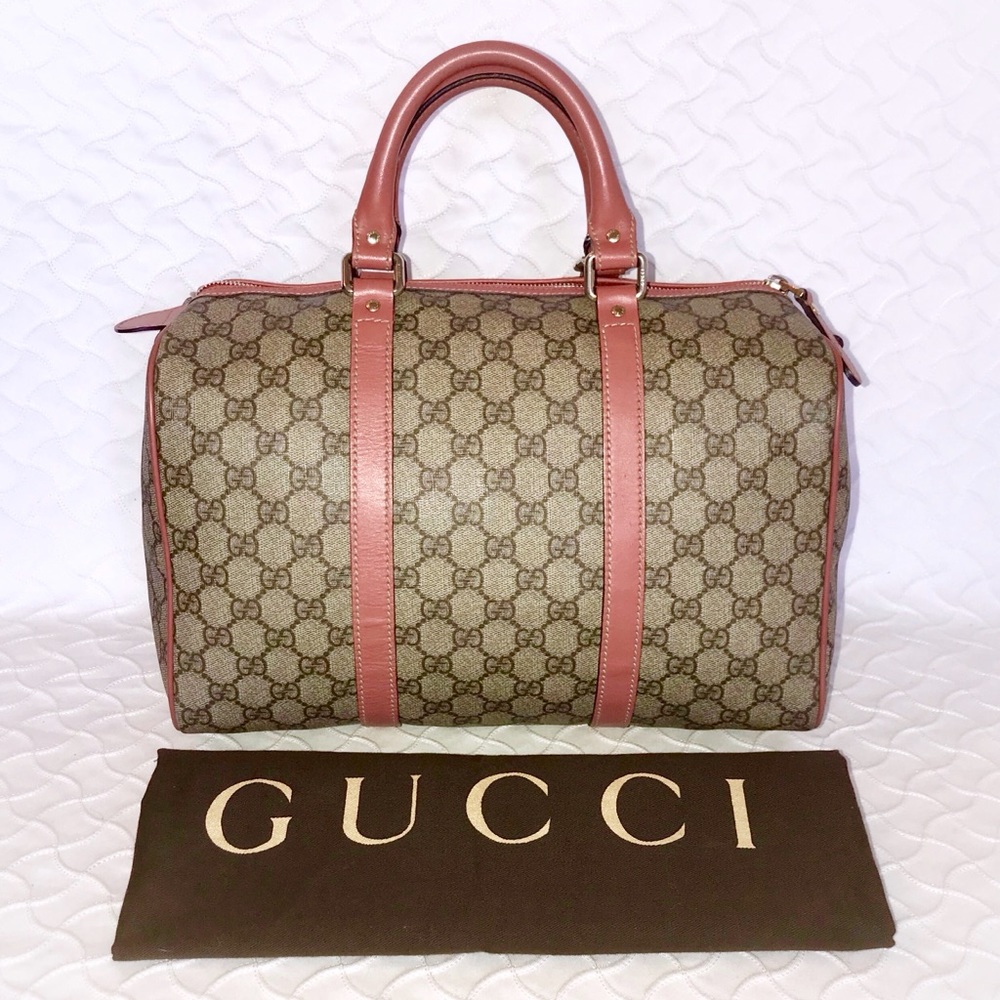 🎭 SOLD 🎭 GUCCI GG Monogram Pink Trim Joy Boston - Picture 2 of 8